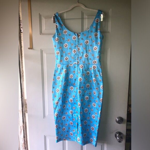 Bettie Page by Tatyana blue floral rockabilly pinup dress size M - Picture 3 of 4